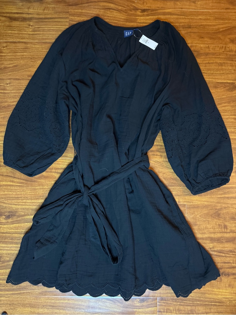 NWT Gap Crinkle Gauze Embroidered Eyelet Mini Dress Black XL